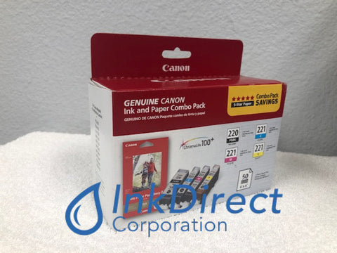 Genuine Canon 2945B011 PGI-220PGBK & CLI-221 (C/M/Y) Plus 50 Pack of Phot Ink Tank Black & Color Ink Tank , Canon - All-in-One Pixma MP 560, 640, 990, Pixma MX 860, 870, - Bubble Jet IP 3600, - InkJet Printer Pixma IP 4600, 4700,