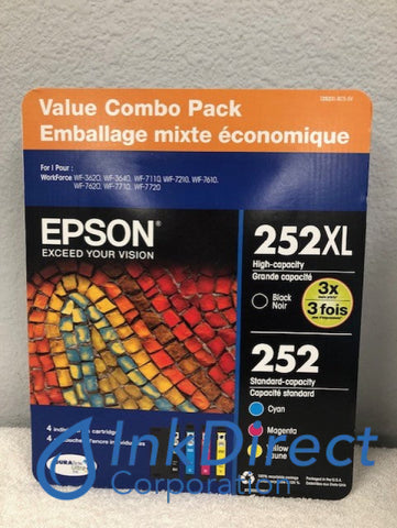 Genuine Epson T252XLBCSSV T252XLBCS - SV 252XL Black 252 Cyan Magenta Yellow Ink Jet Cartridge , Epson - All-in-One WorkForce WF 3620, WF 3640, WF 7110, WF 7610, WF 7620,