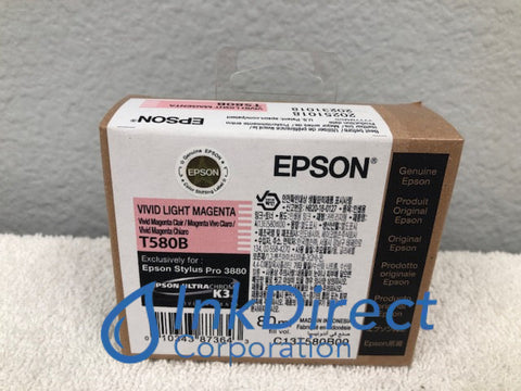 Genuine Epson T580B00 T580B UltraChrome K3 Ink Jet Cartridge Vivid Light Magenta Stylus Pro 3800 3880 Ink Jet Cartridge , Epson - InkJet Printer Stylus Pro 3800, 3880,
