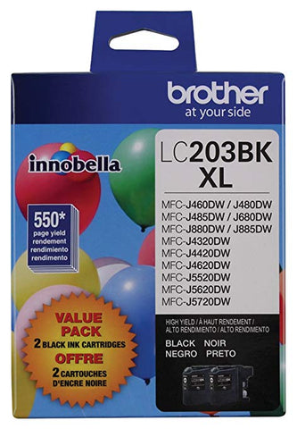 Genuine Brother LC2032PKS LC-2032PKS LC-203BK XL Ink Jet Cartridge Black ( 2 Pack )