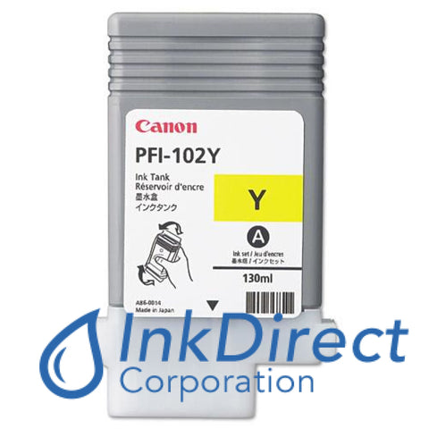 Genuine Canon 0898B001Aa Pfi-102Y Ink Jet Cartridge Yellow Wide Format Printer ImagePrograf IPF500, IPF510, IPF600, IPF610, IPF650, IPF655, IPF700, IPF710, IPF720, IPF750, IPF755,