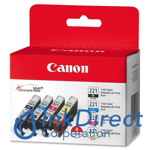 Genuine Canon 2946B004Aa Cli-221 (Bk/c/m/y) Ink Tank Black & Color