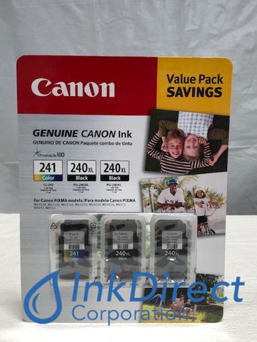 Genuine Canon 5206B010AA PG-240XL CL-241 ( 5206B001AA 5209B001AA ) Ink Jet Cartridge Black & Color Ink Jet Cartridge , All Brand - All-in-One Pixma MX 452, 459, 472, 512, 522, 532, Canon - All-in-One Pixma MG 2120, 3120, 3122, 3222, 3520, Pixma MX 432, 439, - Ink Jet Fax Pixma MG 4220, - Multi Function ImageClass MG2220, MG3220, MG4120, Pixma MX 392, - Photo Printer Pixma MX 372,