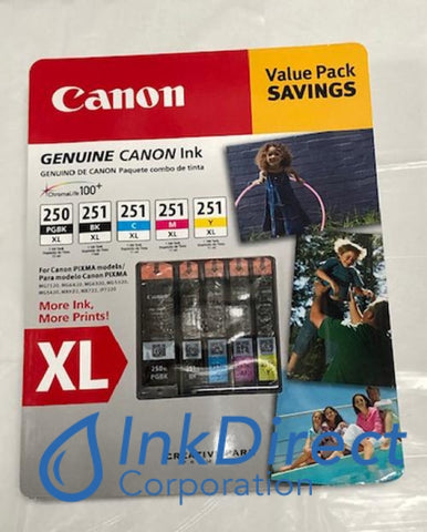 Genuine Canon 6432B013 6432B013AA PGI-250XL CLI-251 BCMY Ink Jet Cartridge Black & Color Ink Jet Cartridge , Canon - InkJet Printer Pixma IP7220, MG5420, MX722, MX922, Pixma MG 6320,