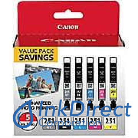 Genuine Canon 6513B011 Cli-251 Bcmygy Ink Jet Cartridge Black & Color