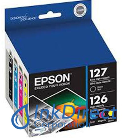 Genuine Epson T127120BCS T127120-BCS Epson 127XL 126 Ink Jet Cartridge Black Cyan Magenta Yellow Ink Jet Cartridge , Epson - All-in-One WorkForce 630, 633, 635, 845, WF-7510, WF-7520, - InkJet Printer WorkForce 60, WF-7010, - Multi Function Stylus NX625