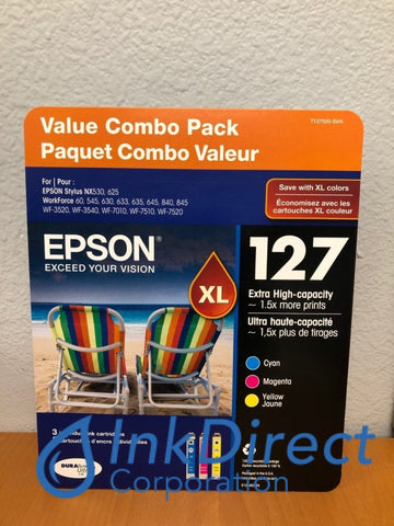 Genuine Epson T127520DVH T127520-DVH Epson 127XL Ink Jet Cartridge Cyan Magenta Yellow Ink Jet Cartridge