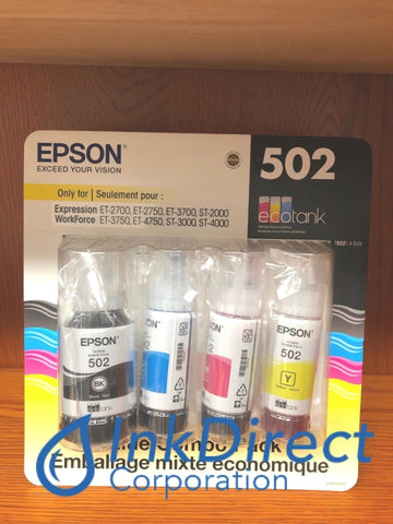 Genuine Epson T50214SVH T5021-4-SVH Epson 502 Ink Tank Black Cyan Magenta Yellow Ink Jet Cartridge , Epson   - All-in-One  Expression ET-2700,  ET-2750,  ET-3700,  ST-2000,  WorkForce  ET-3750,  ET-4750,  ST-3000,  ST-4000