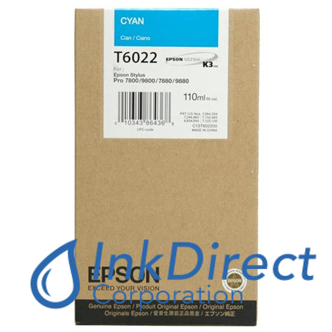 Genuine Epson T602200 T6022 Ink Jet Cartridge Cyan