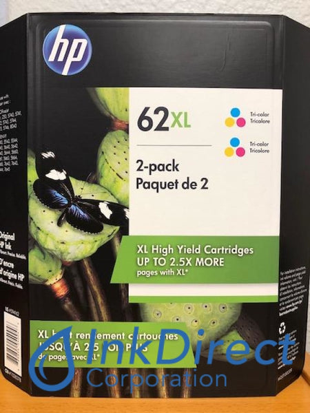 HP M0J01BN 62XL Tri-Color Twin Pack Ink Jet Cartridge ( 2 x C2P07AN )
