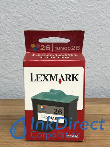 Genuine Lexmark 10N0026 Lex 26 Ink Jet Cartridge Color Z23 Z25 Z33 Z35 Z510 Z513 Z515 Ink Jet Cartridge , Lexmark - InkJet Printer Z23 , Z25 , Z33 , Z35 , Z510, Z513, Z515, Z600, Z601, Z602, Z603, Z605, Z612, Z613, Z614, Z615, Z617, Z640LA LV, Z645, Z647LA LV, - Multi Function X1100, X1110, X1130, X1140, X1150, X1160, X1185, X1190, X1195, X1270, X1290, X2230, X2240, X2250, X2250, X3350, X74 , X75 , X75, - Printer Z13, Ink Direct Corporationo