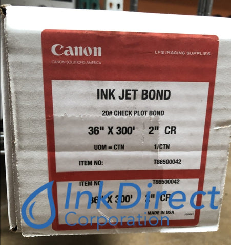 Genuine Canon 86500042 T86500042 86500 Ink Jet Bond Paper Ink Jet Bond Paper , 20# Check Plot Bond , 36" x 300' 2" Core , Ink Direct Corporation