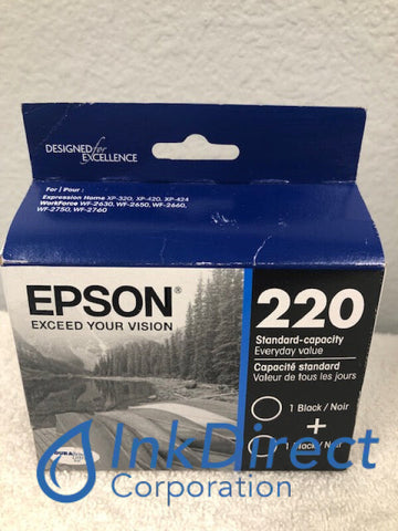 Genuine Epson T220120 - D2 T220120D2 Epson 220 (2 Pack) Ink Jet Cartridge Black Ink Jet Cartridge , Epson   - All-in-One  Expression XP-320,  XP-420,  XP-424,  WorkForce  WF-2630,  WF-2650,  WF-2660,  WF-2750,  WF-2760