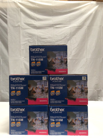 Genuine Brother TN115M TN-115M TN115M High Yield Toner Cartridge Magenta ( lot of 5 ) DCP 9045CD 9040CN 9045CDN 9440CN 9840CDW 4040CN 4070CDW