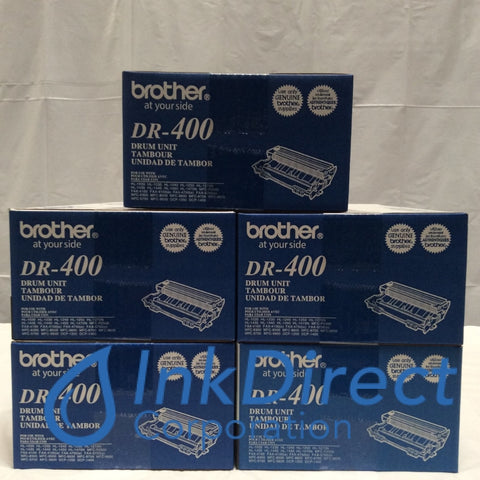 Genuine Brother DR400 DR-400 Drum Unit Black ( lot of 5 ) Drum Unit , Brother - MFC P2500, - All-in-One DCP 1200, 1400, - Fax IntelliFax 5750, 5750E, - Fax Laser IntelliFax 4100, 4750, 4750E, MFC 8300, 8500, 8600, 8700, PPF 4100, 4100DT, 4100RF, 4750, 4750E, 4750RF, 5750, - Laser Printer HL 1030, 1230, 1240, 1250, 1270N, 1435, 1440, 1440RF, 1450, 1470N, - Multi Function MFC 8300, 8500, 8500RF, 8600, 8700, 9600, 9700, 9700RF, 9800,