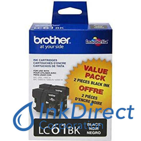 Genuine Brother Lc612Pks Lc61-2Pks Lc-61Bk 2-Pack Ink Jet Cartridge Black