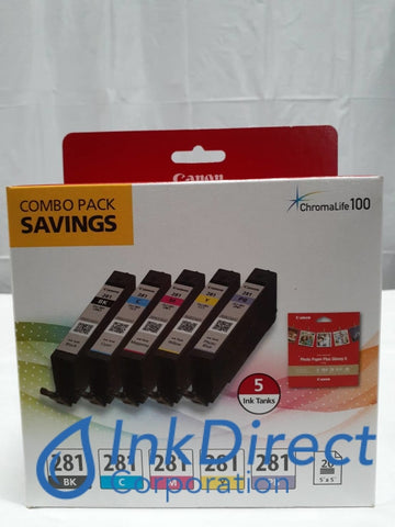 Genuine Canon 2091C006 2091C006AA CLI-281 BK/C/M/Y/PB + Paper Ink Jet Cartridge Black & Color Ink Jet Cartridge