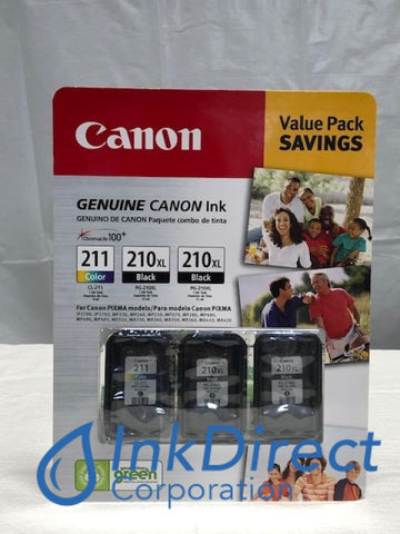 Genuine Canon 2973B009AA PG-210XL*2 PG-211 ( 2973B005AA 2976B001AA ) Ink Jet Cartridge Black & Color Ink Jet Cartridge , Canon - All-in-One Pixma MP 240, 250, 270, 480, 490, Pixma MX 320, 340, 350, - InkJet Printer Pixma IP 2702,