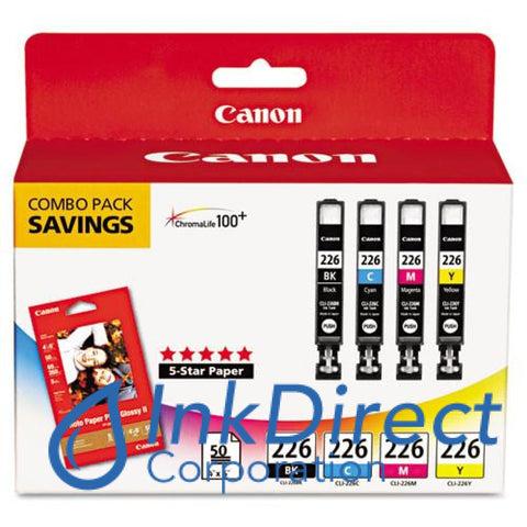 Genuine Canon 4546B007Aa Cli-226 (Bk/c/m/y) Plus 50 Pack Of Photo Paper Ink Jet Cartridge Black & Color