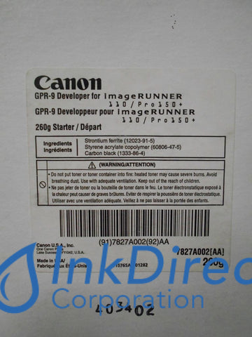 Genuine Canon 7827A002Aa Gpr-9 Developer / Starter Black
