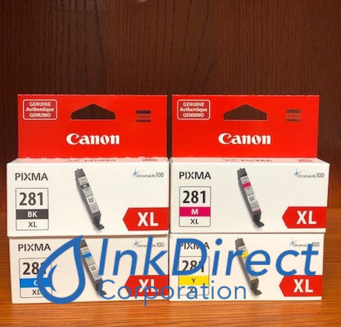 Genuine Canon CLI-281XL Ink Jet Cartridge Black Cyan Magenta Yellow (4 individual Pack) Ink Jet Cartridge , Canon   - InkJet Printer  Pixma TR 7520,  8520,  Pixma TS  6120,  8120,  9120,