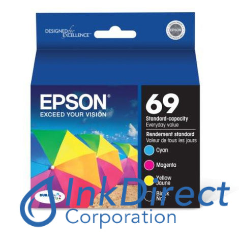 Genuine Epson T069120Bcs T069120-Bcs 69 ( 1B/1C/1M/1Y ) Ink Jet Cartridge Black & Color , Epson   - All-in-One  WorkForce 30,  310,  315,  40,  500,  600,  610,  615,  NX305,   - InkJet Printer Stylus  N11,  NX11,  WorkForce  1100,   - Multi Function Stylus  CX5000,  CX6000,  CX7000F,  CX7400,  CX7450,  CX8400,  CX9400FAX,  CX9475FAX,  NX100,  NX105,  NX110,  NX115,  NX200,  NX215,  NX300,  NX305,  NX400,  NX410,  NX415,  NX510,  NX515,