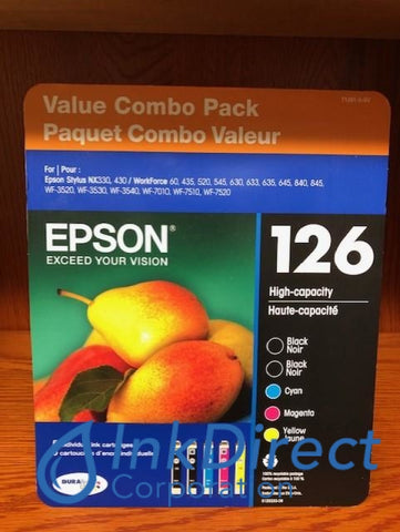 Genuine Epson T1261-5-SV Epson 126 BK*2/C/M/Y Ink Jet Cartridge 5-Color Ink Jet Cartridge , Epson   - All-in-One  WorkForce 3520,  3530,  3540,  435,  520,  545,  60,  630,  633,  635,  645,  840,  845,  WF-7510,  WF-7520,   - InkJet Printer WorkForce  WF-7010,