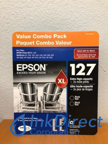 Genuine Epson T127120SVH T127120-SVH Epson 127 ( 2 Pack ) Ink Jet Cartridge Black Ink Jet Cartridge , Epson - All-in-One WorkForce 630, 633, 635, 845, WF-7510, WF-7520, - InkJet Printer WorkForce 60, WF-7010, - Multi Function Stylus NX625,