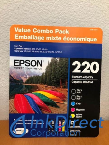 Genuine Epson T220-5SVH T220-5-SVH Epson 220 Ink Jet Cartridge Black Cyan Magenta Yellow Ink Jet Cartridge , Epson   - All-in-One  Expression XP-320,  XP-420,  XP-424,  WorkForce  WF-2630,  WF-2650,  WF-2660,  WF-2750,  WF-2760