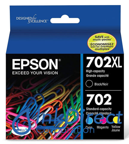Genuine Epson T702Xl-Bcs Black High Yield / Color Standard Yield Ink Jet Cartridge 4-Color Ink Jet Cartridge