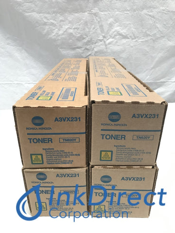 Genuine Konica Minolta A3VX231 TN-620Y TN620Y Toner Cartridge Yellow ( Lot of 4 ) BizHub Pro C1060L Toner Cartridge Digital Printer BizHub Pro C1060L,