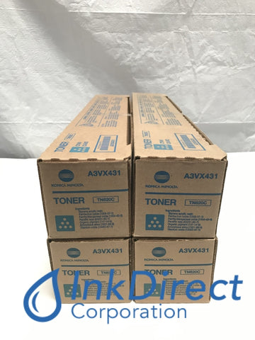Genuine Konica Minolta A3VX431 TN-620C TN620C Toner Cartridge Cyan ( Lot of 4 ) BizHub Pro C1060L Toner Cartridge Digital Printer BizHub Pro C1060L,