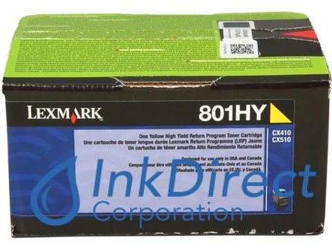 Genuine Lexmark 80C1Hy0 801Hy Return Program Toner Cartridge Yellow , Multi Function CX410DE, CX410DTE, CX410E, CX510DE, CX510DHE, CX510DTHE,