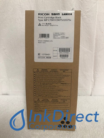 Genuine Ricoh Savin Lanier 842398 (841357) MP C6501 C7501 Print Cartridge Black Print Cartridge , Lanier - Multi Function LD 365C, 375C, Ricoh - Digital Copier MP C6501SP, C7501SP, Savin - Multi Function MP C9065, C9075,
