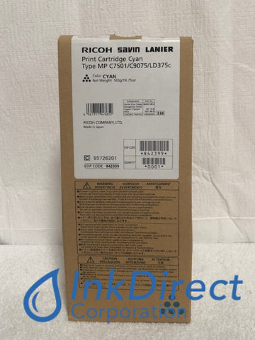 Genuine Ricoh Savin Lanier 842399 (841358) MP C6501 C7501 Print Cartridge Cyan MP C6501SP C7501SP C9065 C9075 Print Cartridge , Lanier - Multi Function LD 365C, 375C, Ricoh - Digital Copier MP C6501SP, C7501SP, Savin - Multi Function MP C9065, C9075,